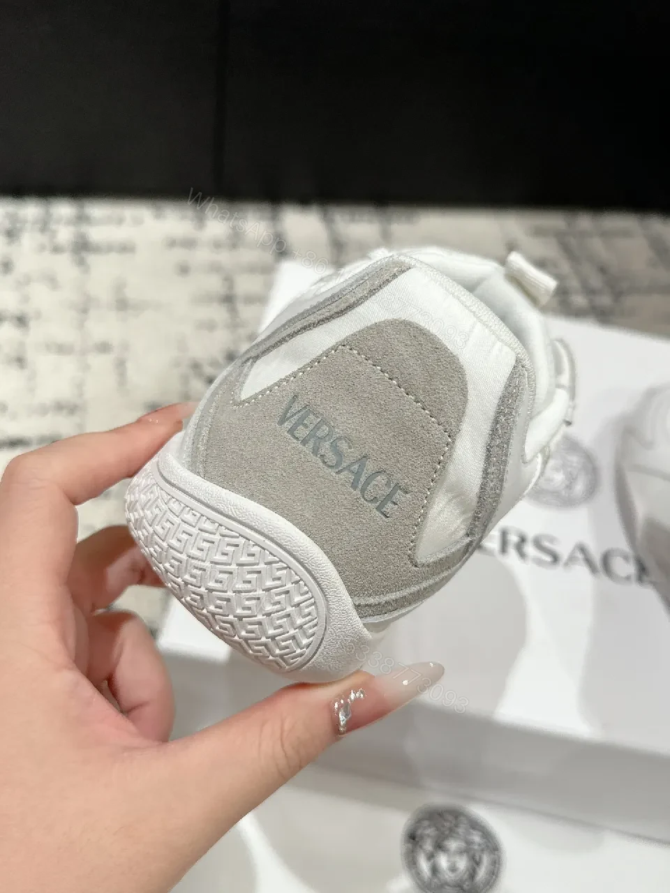 View 8 of Chunky White Trainer with Subtle Graphite Accents: Everyday Luxury Sneaker