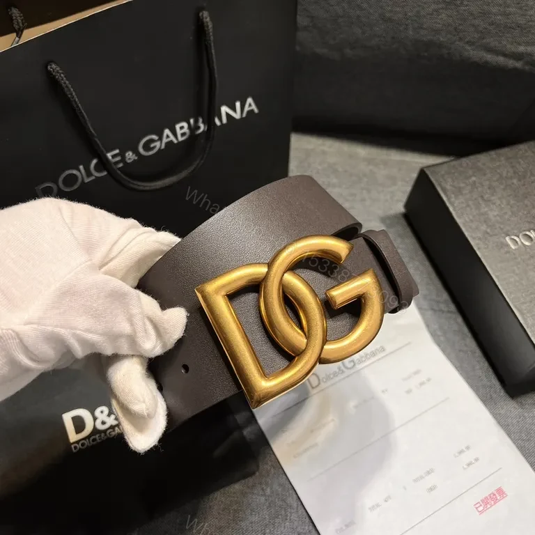 View 2 of Dolce & Gabbana Leather Belt: Gold-DG Buckle Luxury Belt