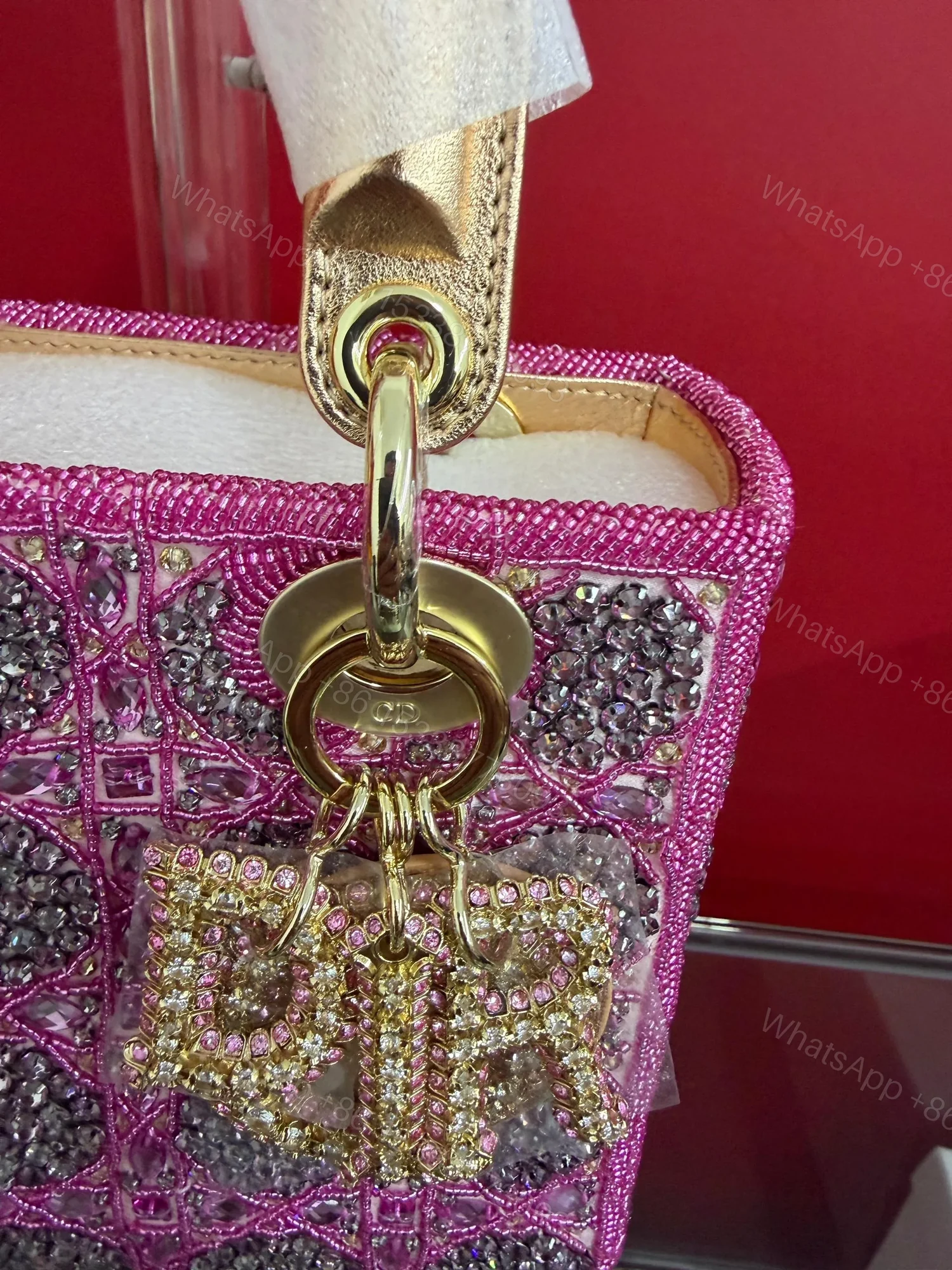 View 7 of LADY DIOR BAG Metallic Calfskin & Satin with Rose Des Vent
