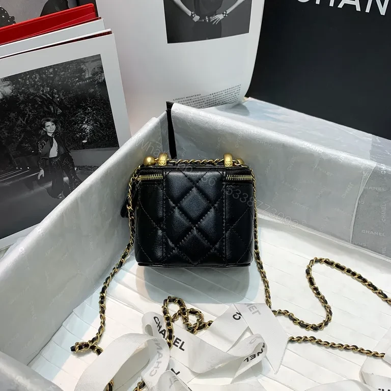 View 2 of Black Lambskin Quilted Crossbody â€” Luxe CC Chain Bag