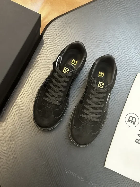 View 7 of Black Suede Leather Sneaker — Gold Embellished, Low-Top, Replica Balmain Style