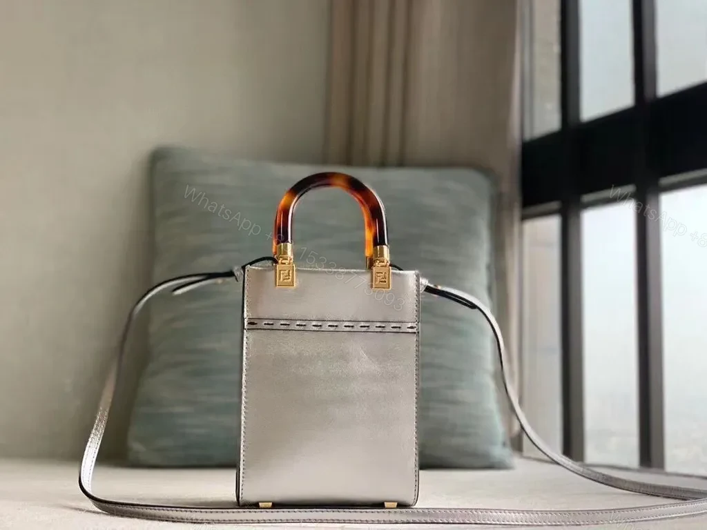 View 6 of Metallic Satchel with Tortoise Handle â€“ Fendi Roma Style Tote