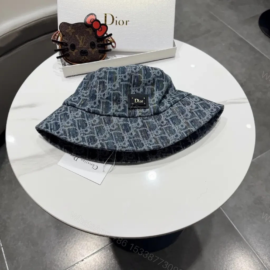 View 8 of Denim-Texture Bucket Hat with Monogram Detail, Luxury Everyday