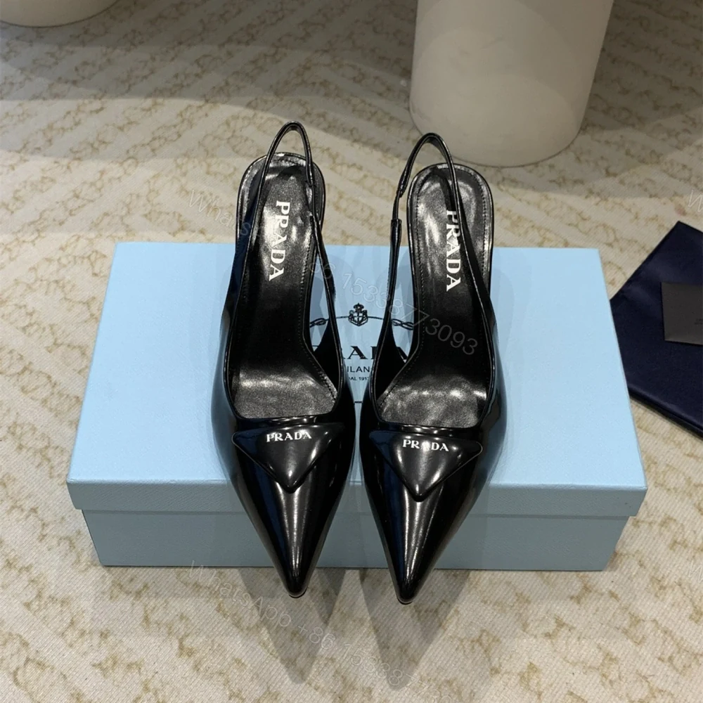 View 2 of 高仿Prada*1I901M露跟印花徽標高跟鞋7.5CM黑色免檢版