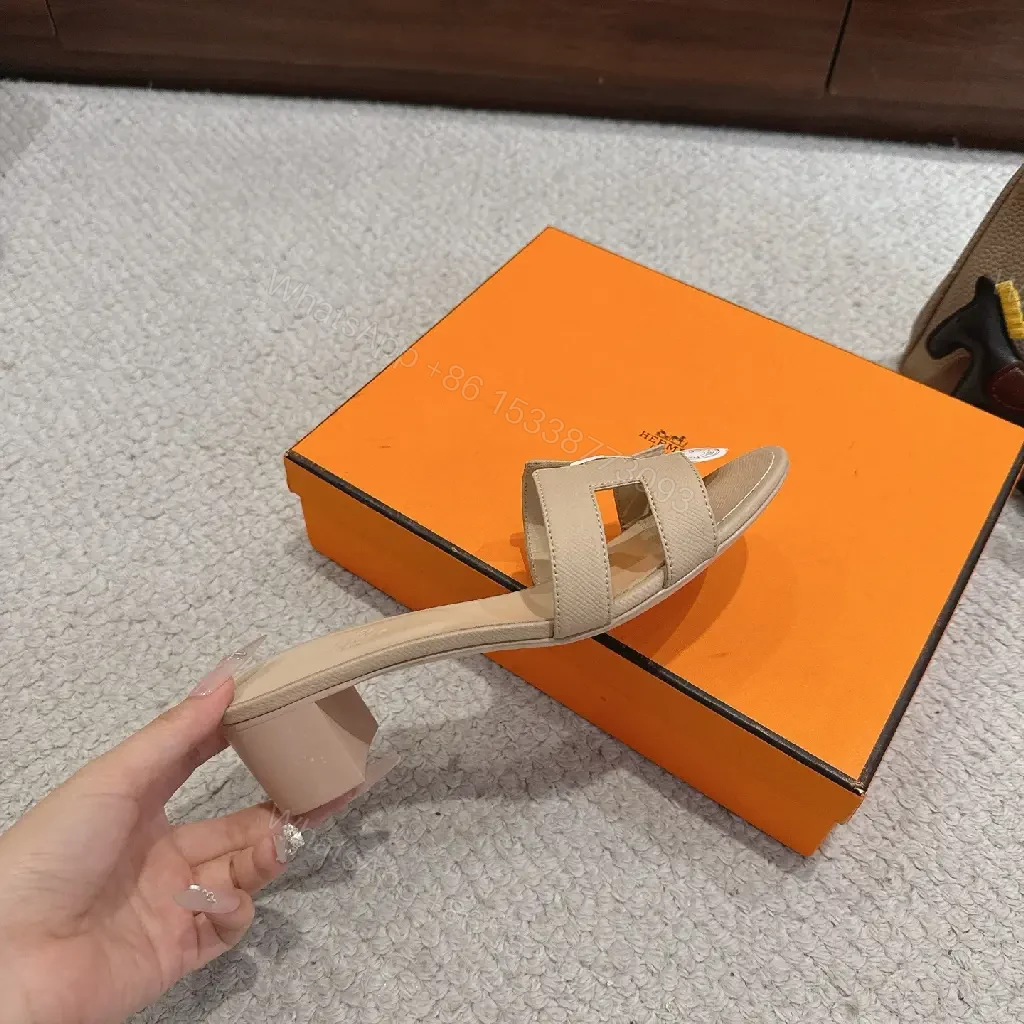 View 2 of Beige Leather Slide Sandals Hermès Style Comfort Shoes