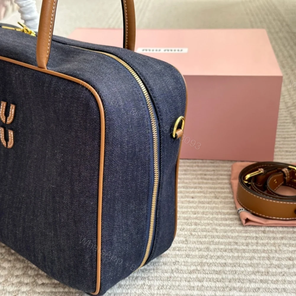 View 4 of MIUMIU BEAU DENIM TOP HANDLE BAG BLUE 35CM