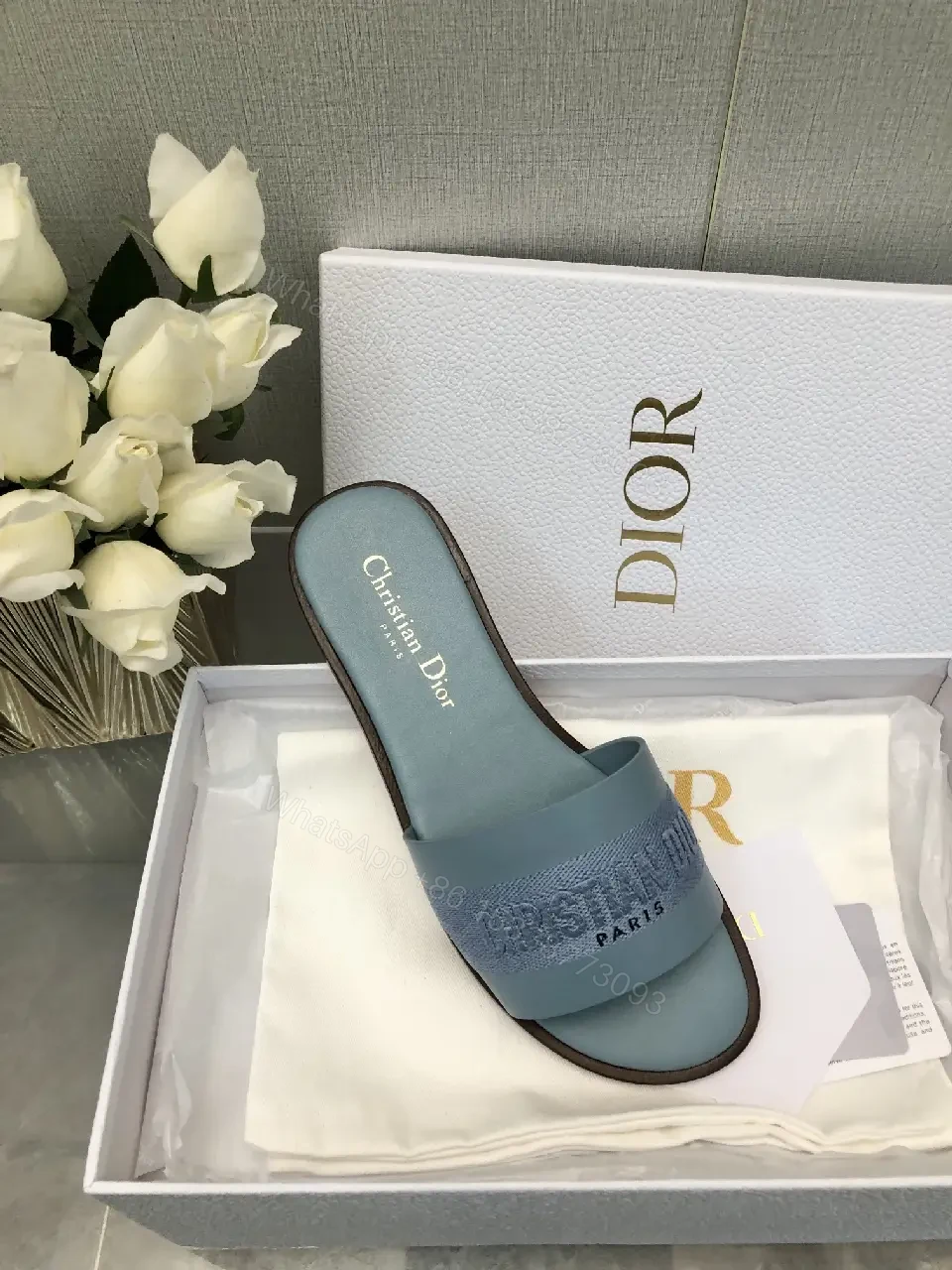 View 9 of Blue Denim Strap Slide Sandals Dior Paris Style Lightweight Comfort Sandal