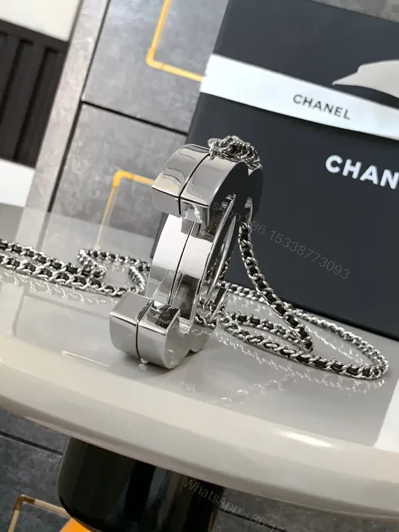 View 8 of Chanel-Inspired Bold Logo Necklace & Chain Set: Luxe Everyday Elegance