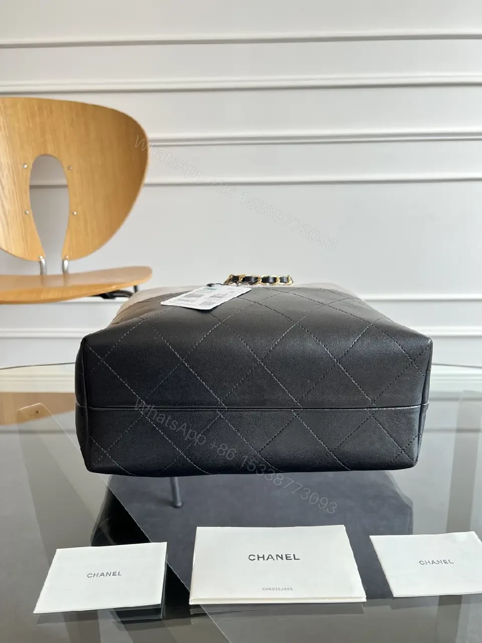 View 9 of Two-Tone Quilted Luxury Tote with Chain Detail Bag