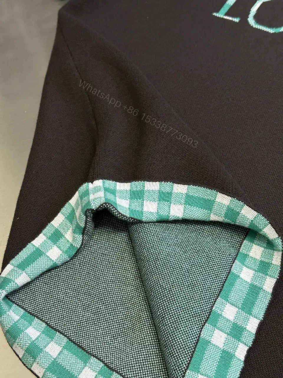 View 4 of Bold Logo Front Knit: Charcoal, Teal Plaid, Modern-Cool Sweatshirt
