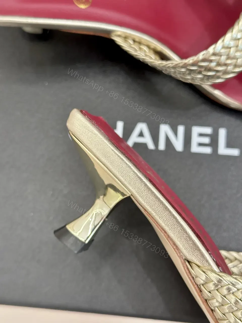 View 3 of Pink Red Metallic Sandal Signature Twist Chanel Shoes