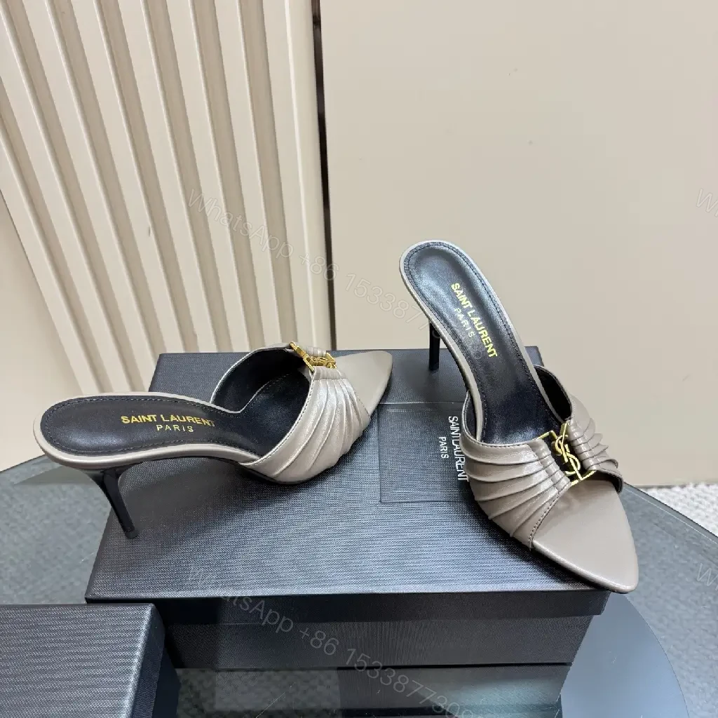 View 5 of Taupe Leather Pleated Mules: Slim Stiletto Comfort