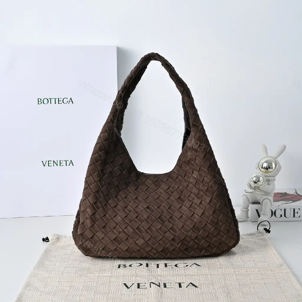 View 6 of brown woven leather hobo bag with intrecciato texture for everyday luxury
