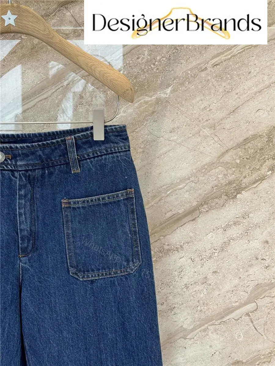 View 4 of Indigo Denim Wide-Leg Jeans with Geometric Panel