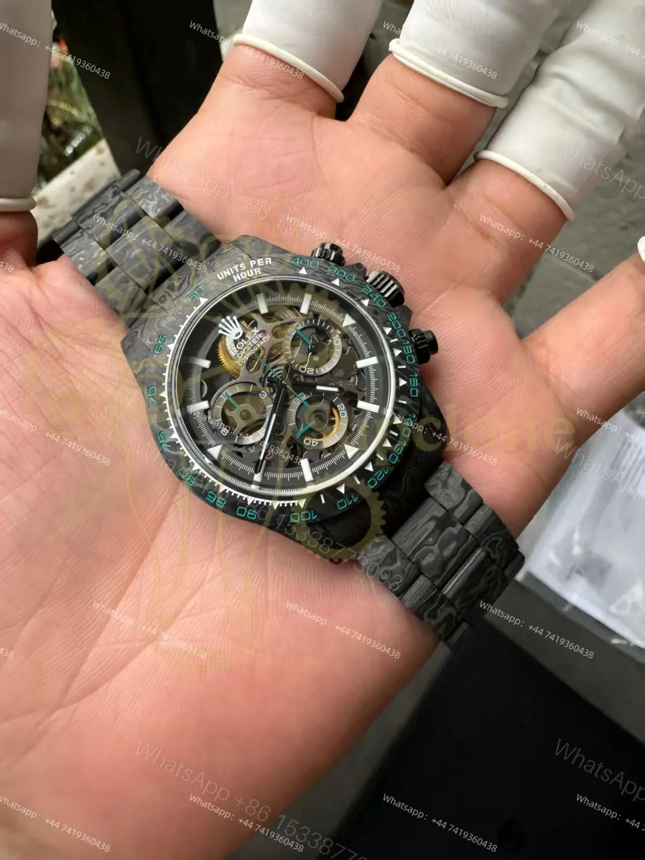 View 4 of Rolex Super Clone Carbon Fiber Daytona Teal Green Accents Full Carbon Bracelet