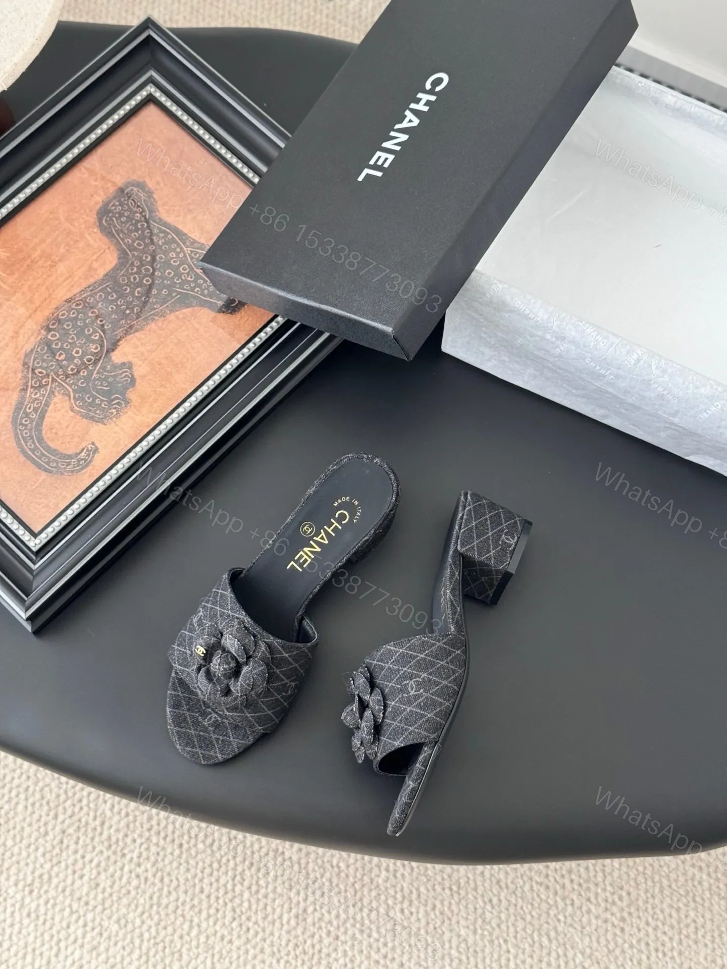 View 3 of Chanel Women Black Fabric Quilted Mules
