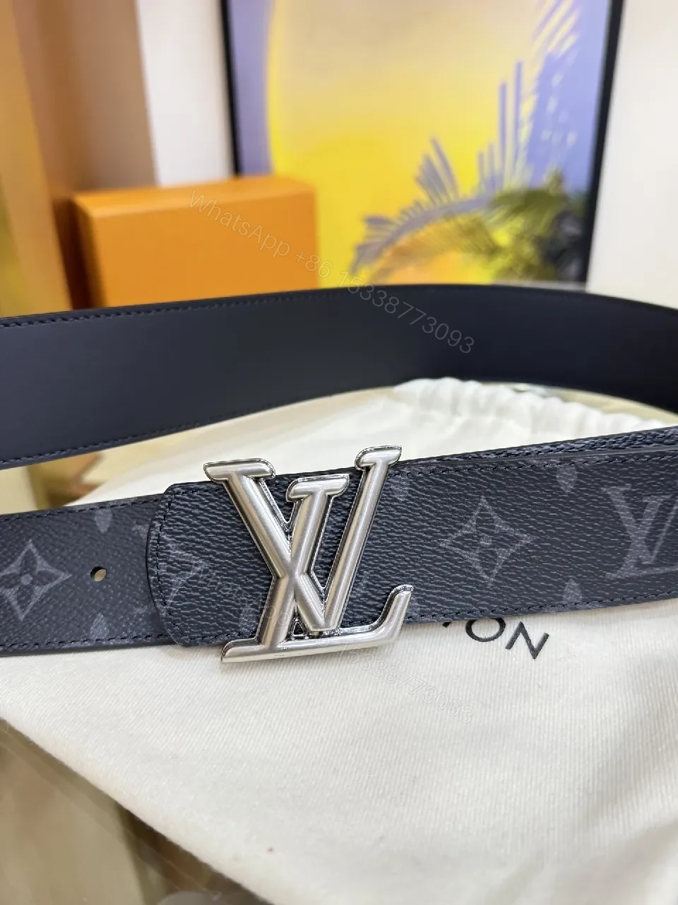 View 7 of Monogram Black Canvas Belt with Signature Buckle, Luxe Style