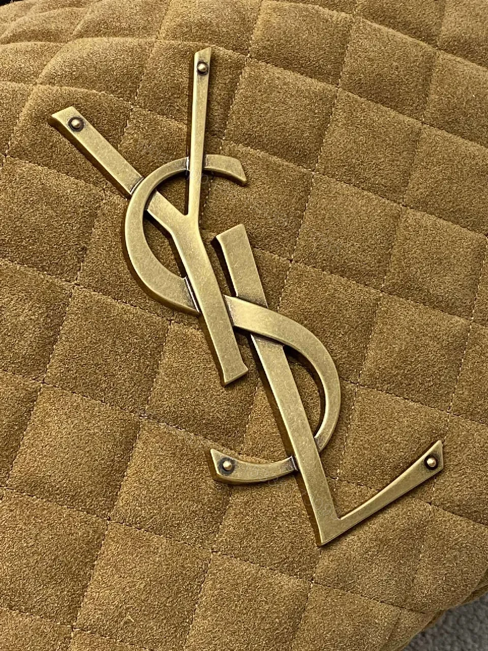 View 6 of Taupe Quilted Circle Bag - Luxury Style, Plush Top-Handle, Iconic Hardware