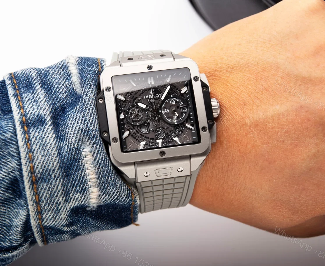 View 3 of Hublot Square Bang Unico Replica 42MM Premium Grey Rubber Strap Edition RG-HUBLOT-SQUARE-GREY-42