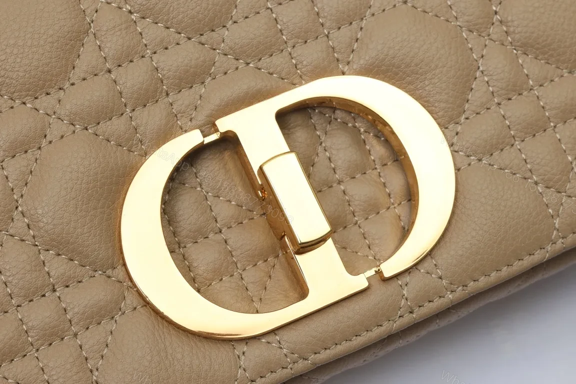 View 2 of Quilted Beige Calfskin Shoulder Bag – Gold Hardware Charm