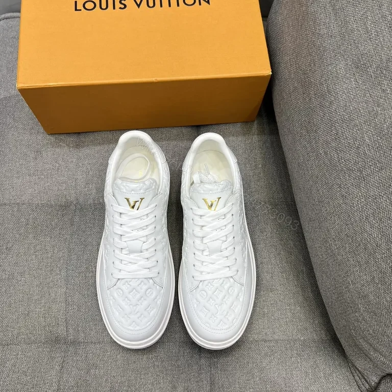 View 2 of White Leather Sneakers with Gold LV Accent, Luxe Everyday