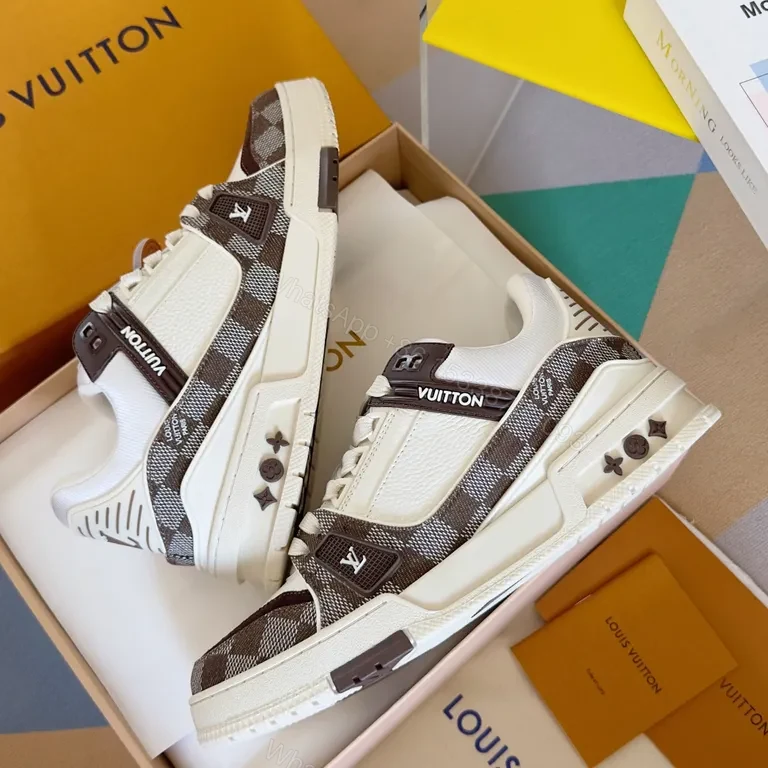 View 6 of Patterned Texture LV High-Top Sneakers â€” Luxury Streetwear Comfort