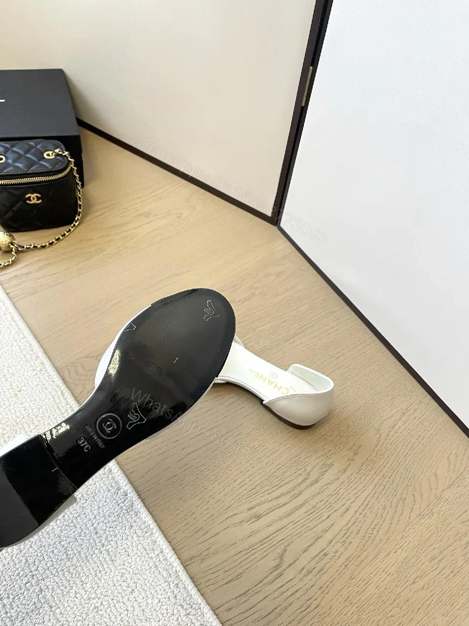 View 6 of Two-Tone Slingbacks with Gold Chain Embellishment - Luxury Open-Back Heels