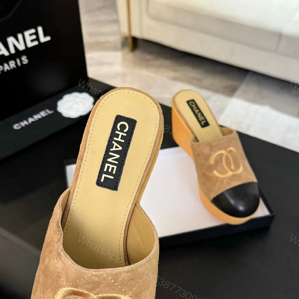 View 3 of Camel Suede Mules with Black Cap Toe—Chic Open-Back Style, Cushioned Comfort