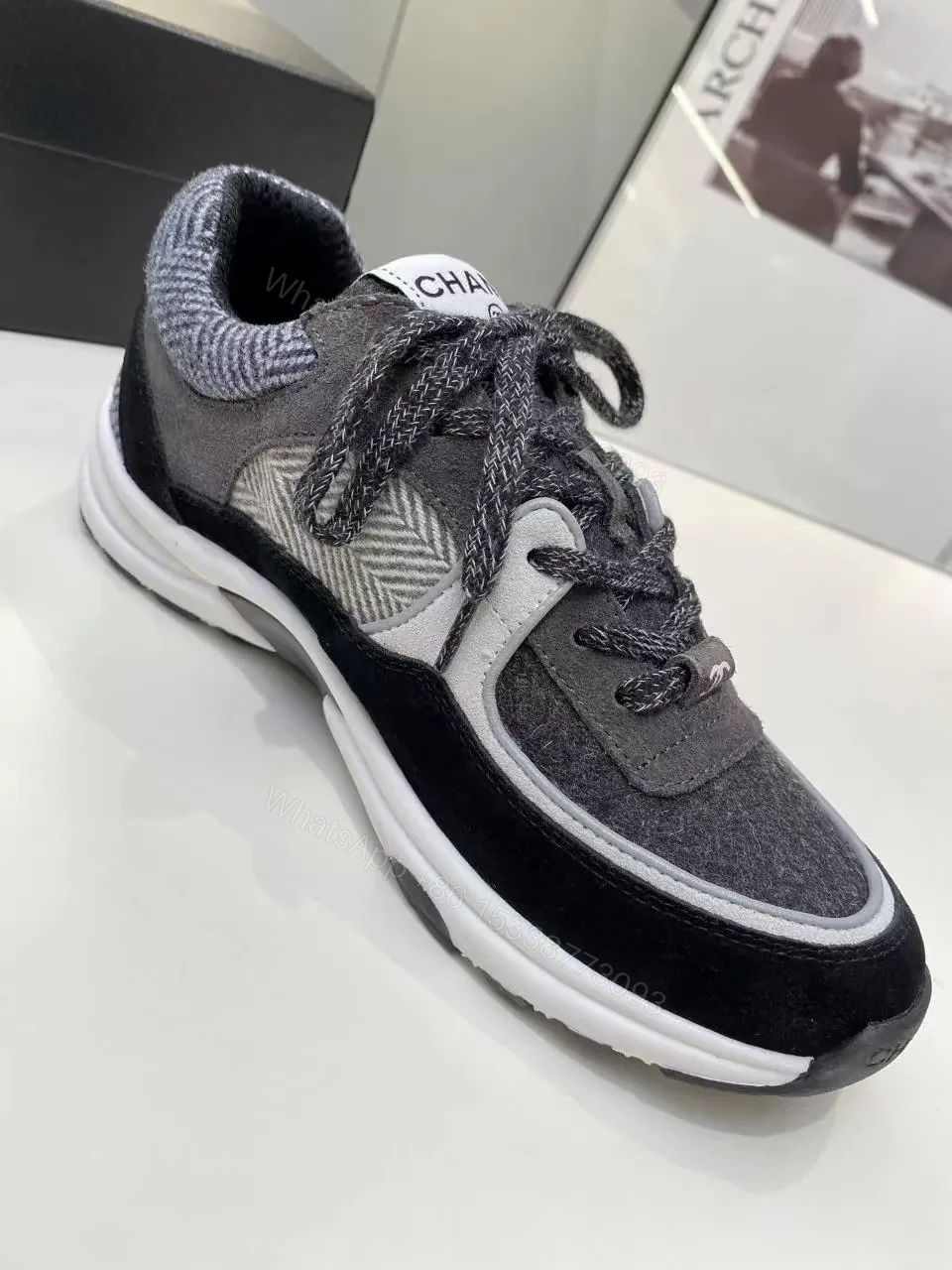 View 4 of Monochrome Luxe Sneaker: Suede-Textile Mix, Cushioned Comfort