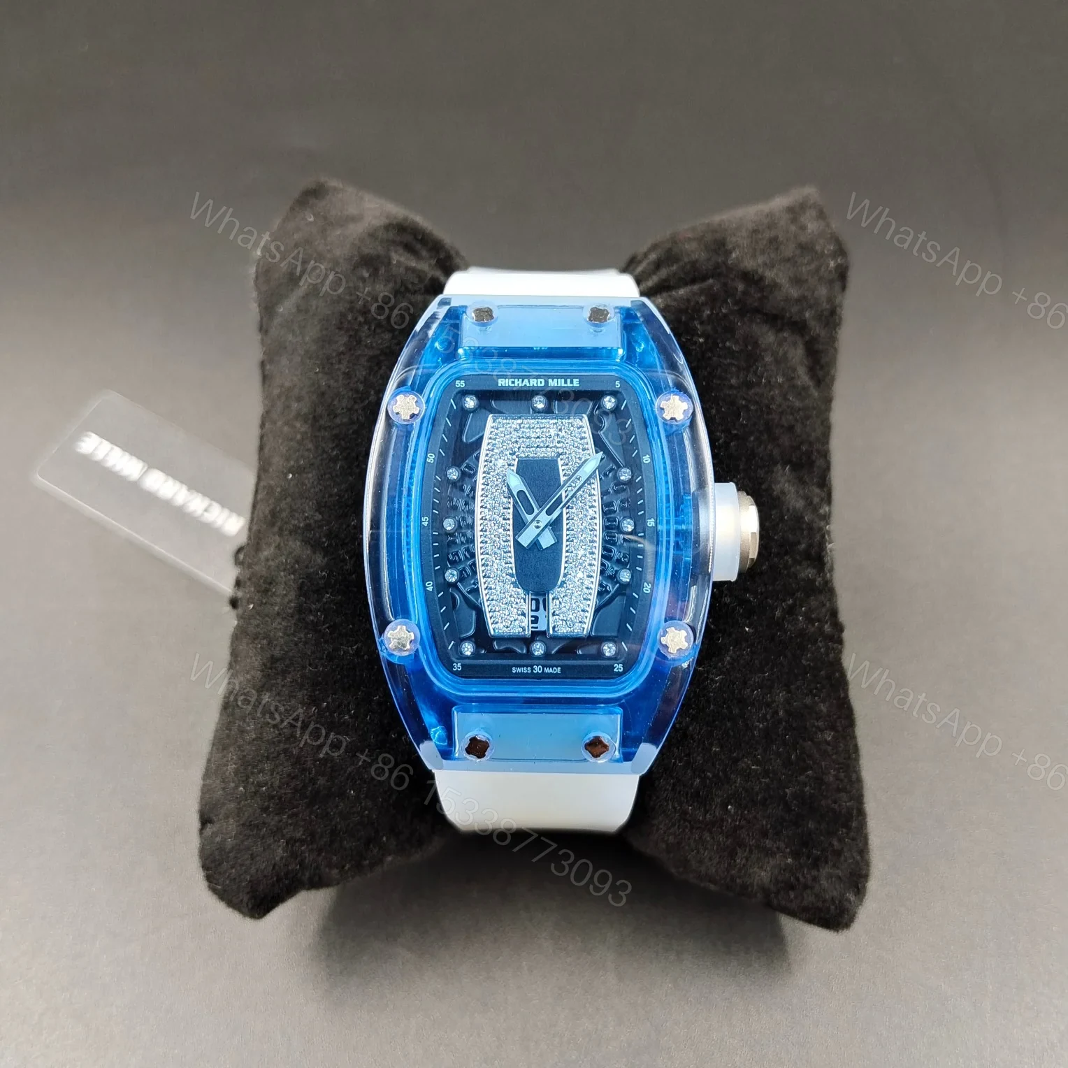 Richard Mille RM07-02 Gemset Sapphire Automatic Watch Blue Sapphire Case White Strap CRMA5 Movement Premium Edition RM-RM07-02-GS-BLU-WHT — view 1