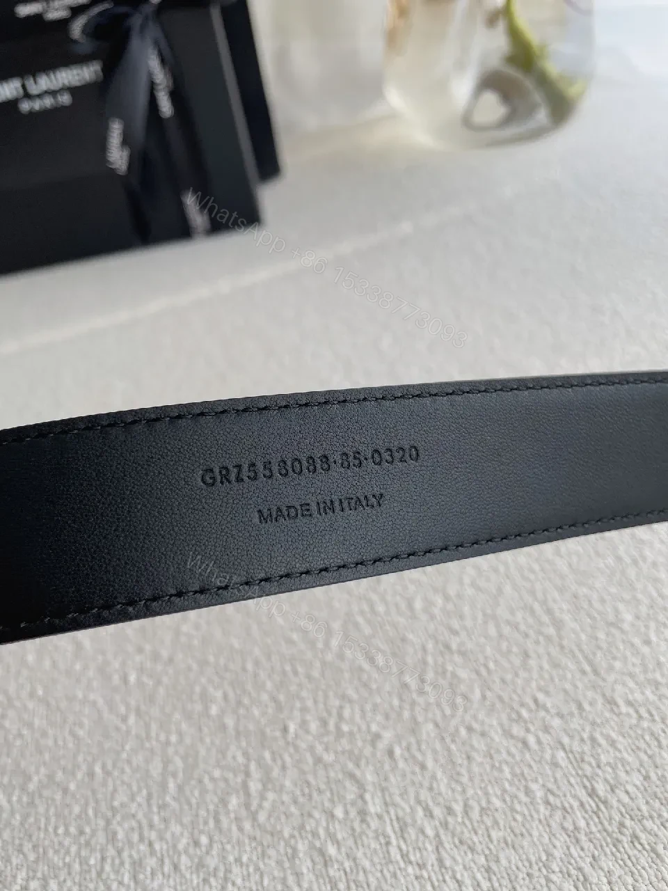 View 6 of Lux Black Leather Belt with Gold Buckle, Subtle Luxury Belt