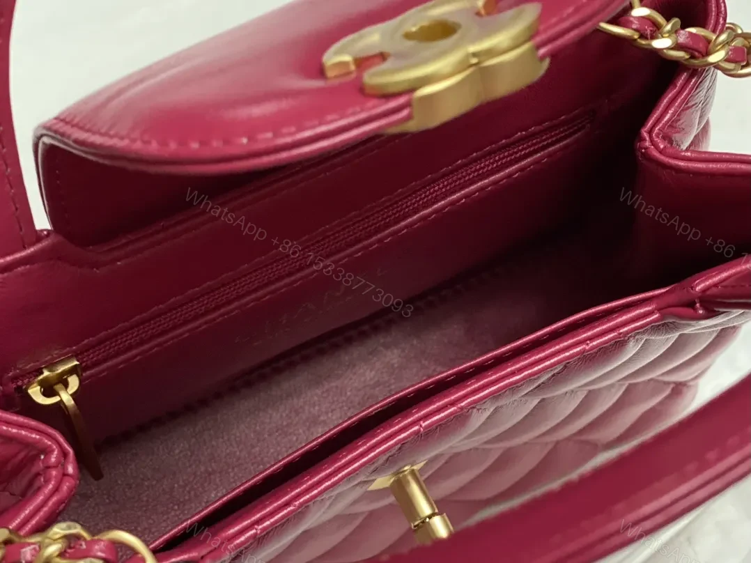 View 7 of Chic Fuchsia Quilted Mini Bag with Gold Hardware