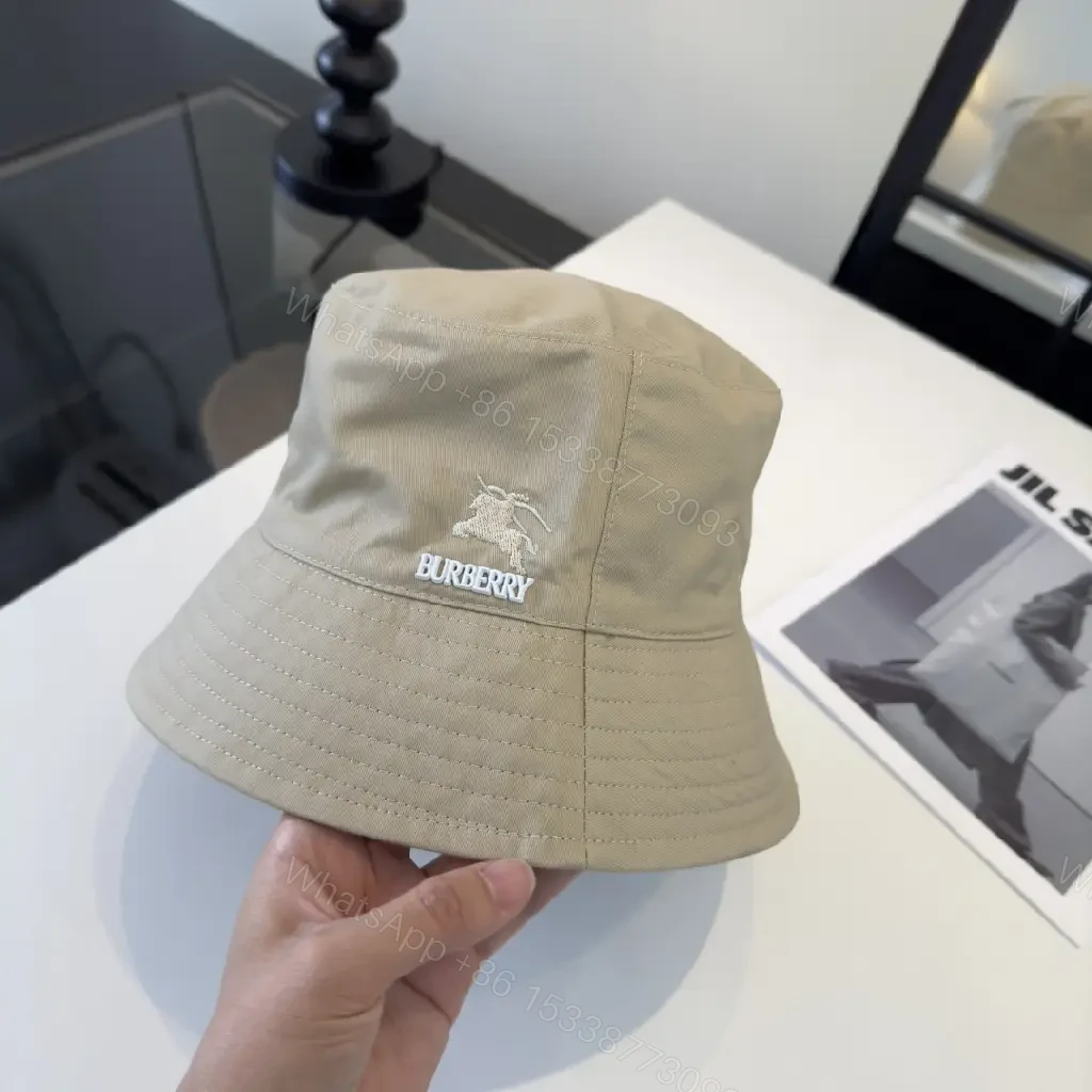 View 7 of Light Beige Khaki Bucket Hat with Embroidered Logo, Burberry Style