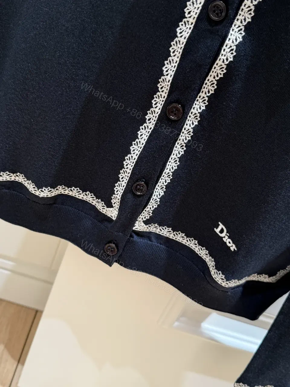 View 3 of Navy Knit Cardigan: White Piping, Modern Contrast, All-Day Comfort