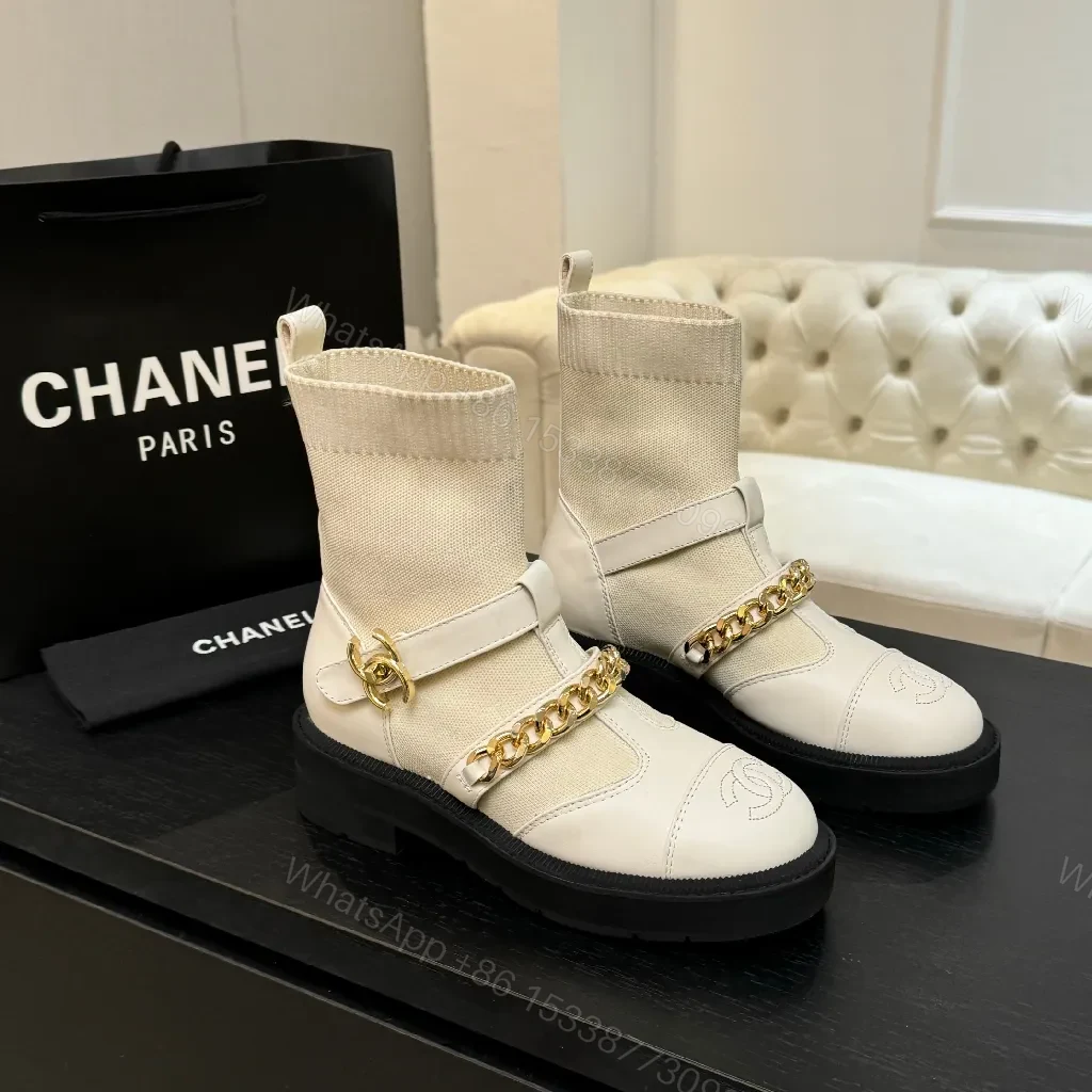 View 6 of Knit Chelsea Boots: Texture + Leather Toe, Gold Chain, All-Day Comfort