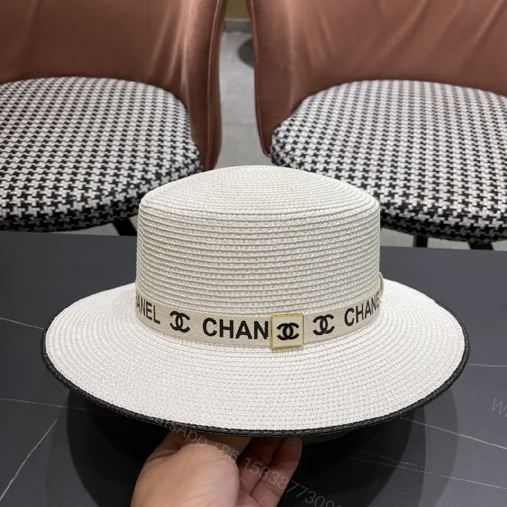 View 2 of Straw Boater Hat + Braided Straw + Chanel-Style + Gold Clip + Boater Hat