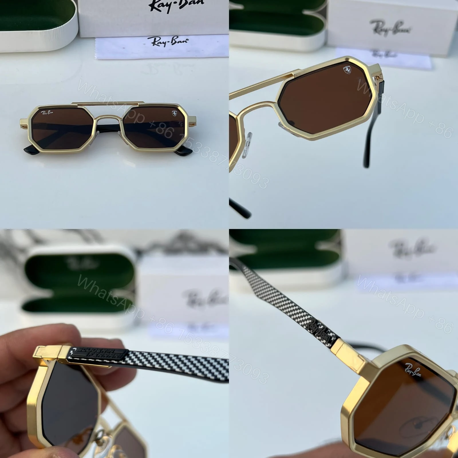 View 2 of Ray-Ban Octagon Sunglasses Gold-Black Brown