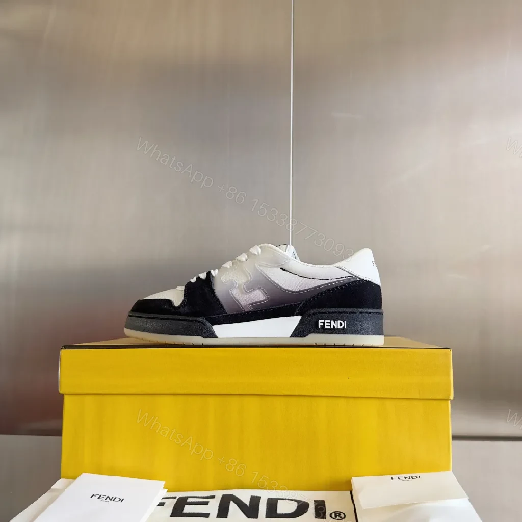 View 2 of Bold Black-White Leather Trainers with Luxury Accents