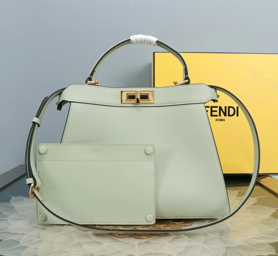 Fendi 高仿 Peekaboo 中號手提包 杏色金扣款 — view 1