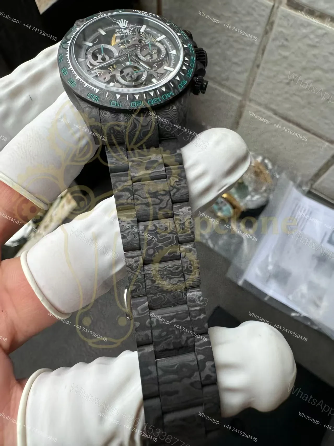 View 7 of Rolex Super Clone Carbon Fiber Daytona Teal Green Accents Full Carbon Bracelet