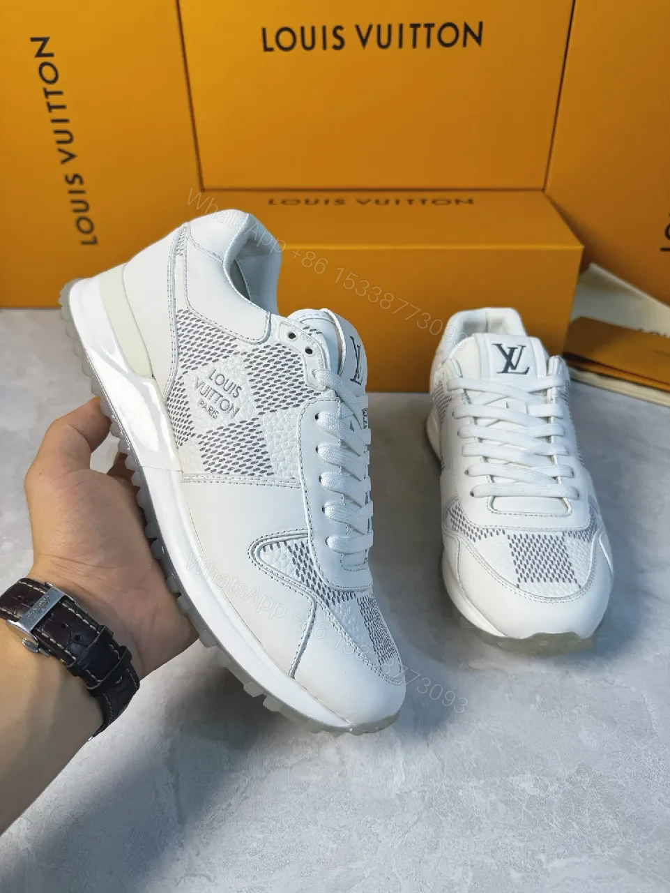 View 2 of Premium Leather Sneakers with Breathable Mesh and LV Detailing