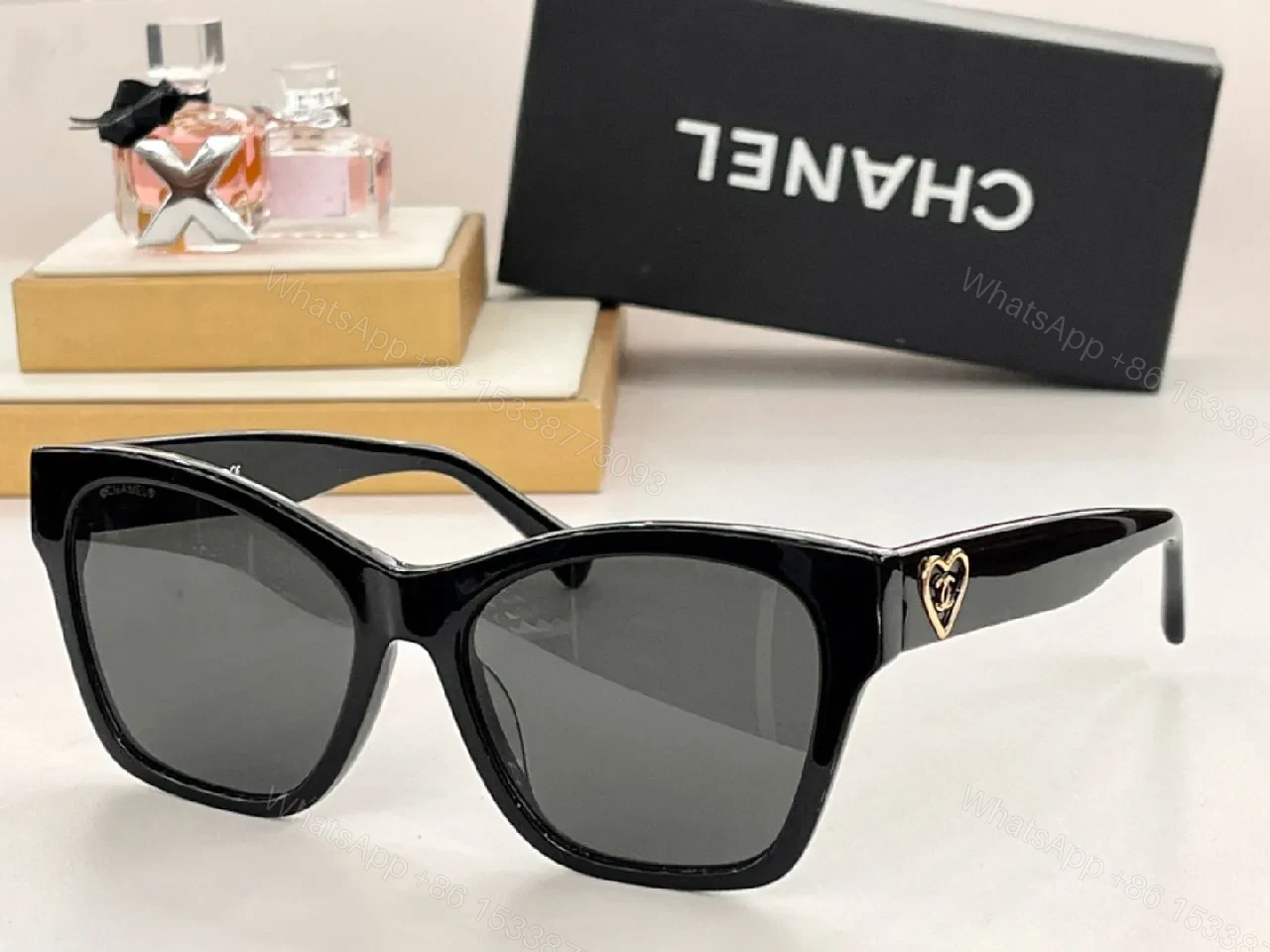 Black Cat-Eye Sunglasses with Gold Heart Detail - Premium Acetate — view 1