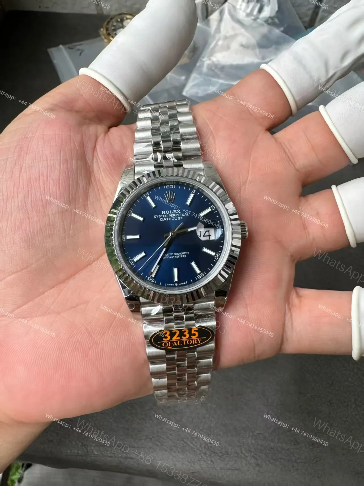 View 3 of Rolex Datejust M126334 Blue Dial 1:1 Replica Jubilee 41MM 3235 Movement Super Clone Watch