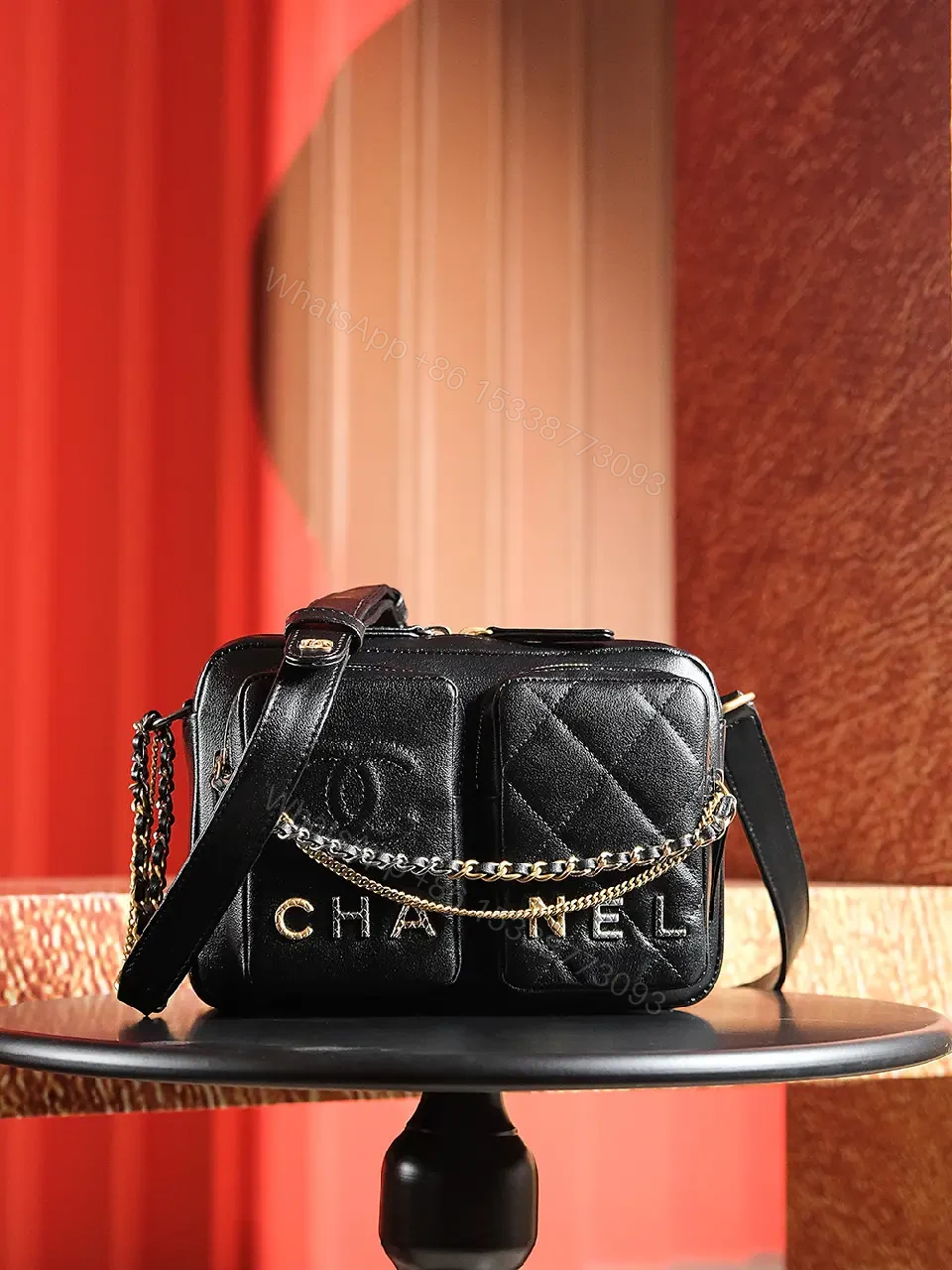 View 9 of Black Quilted Leather Camera Bag - Compact Luxury Ambience