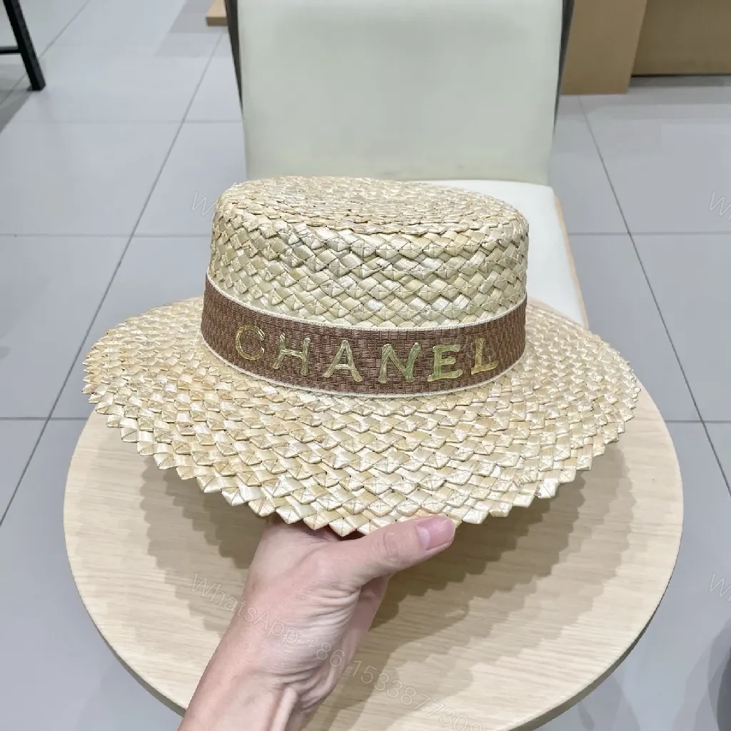 View 2 of Light Straw Hat with Brand Band, Woven, Luxe Sun Hat
