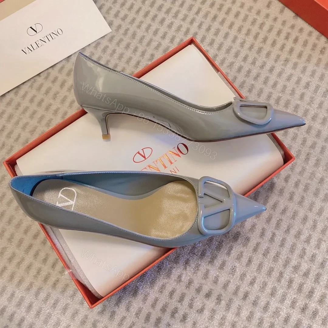 View 3 of Valentino Women Gray Patent Leather Pointed Pumps