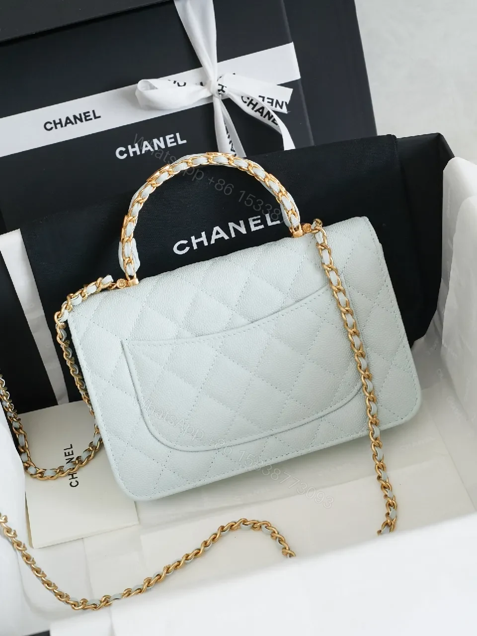 View 3 of Pastel Quilted Leather Mini Bag: Gold Chain Minimalist Chic