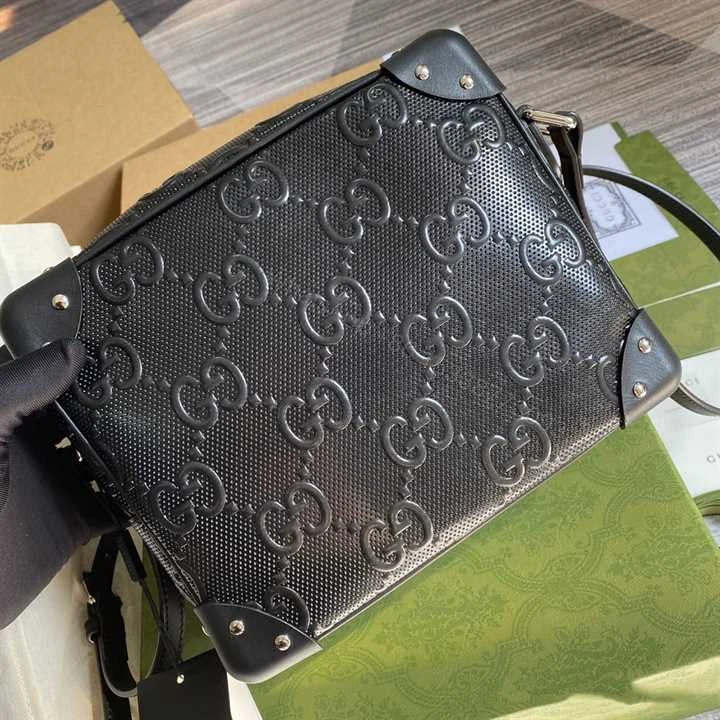View 9 of GG EMBOSSED SHOULDER BAG IN BLACK LEATHER – GBC06