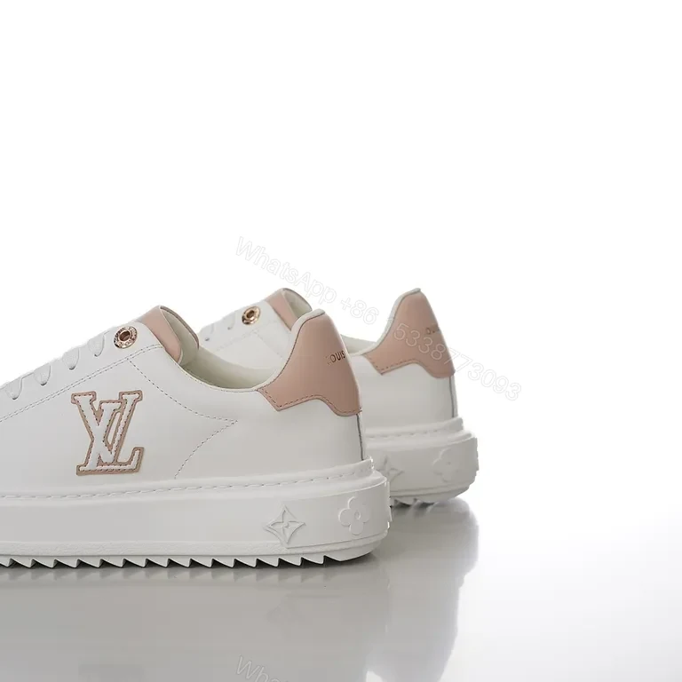 View 7 of Polished Everyday Comfort: White Leather Sneaker with Blush LV Accent