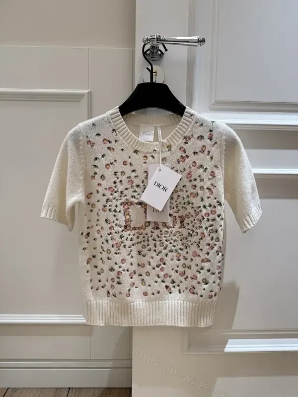 Ivory Knit Top: Floral Embroidery Couture Charm — view 1
